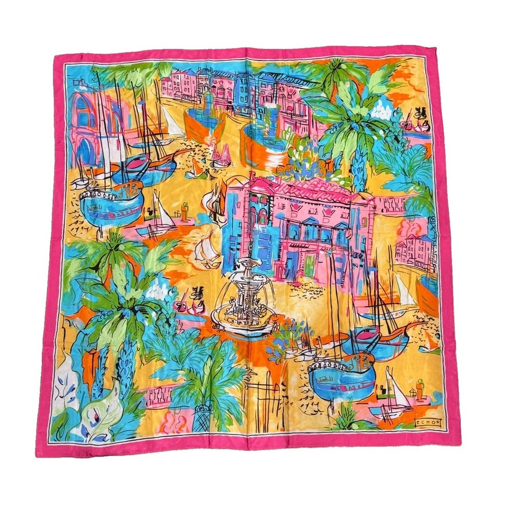 Echo Silk Square Scarf Vibrant Colorful Mediterranean Italian Coastal Preppy